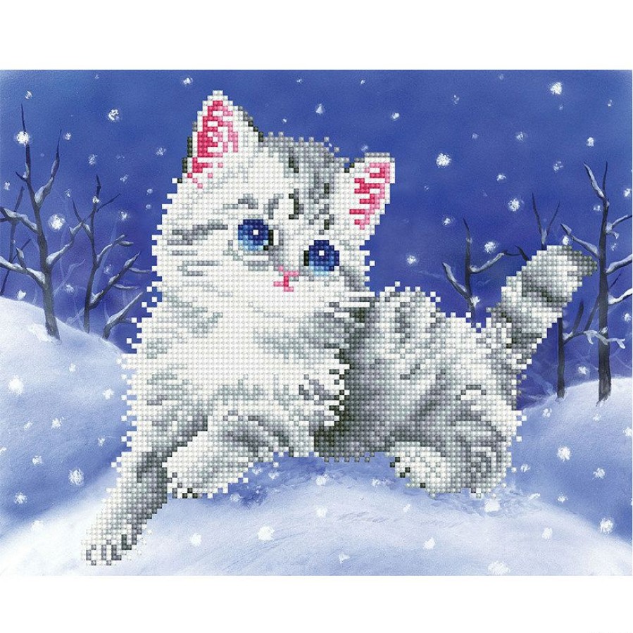 Craft Kits * | Hot Sale Diamond Dotz Diamond Embroidery Facet Art Kit 11 X14 -Kitten In The Snow With Frame