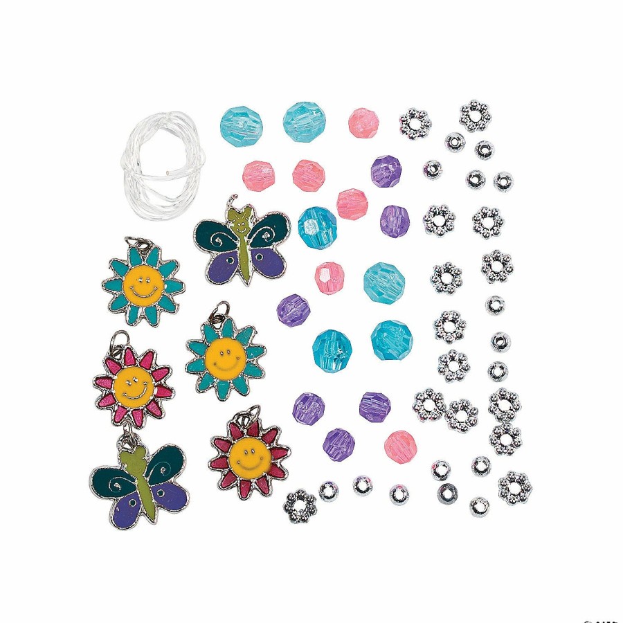 Craft Kits * | Best Sale Beaded Butterfly & Daisy Charm Bracelet Craft Kit Makes 12