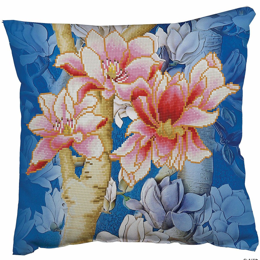 Craft Kits * | Best Pirce Diamond Dotz Diamond Embroidery Pillow Facet Art Kit-Magnolia On Blue 1 (17.5 X17.5 )