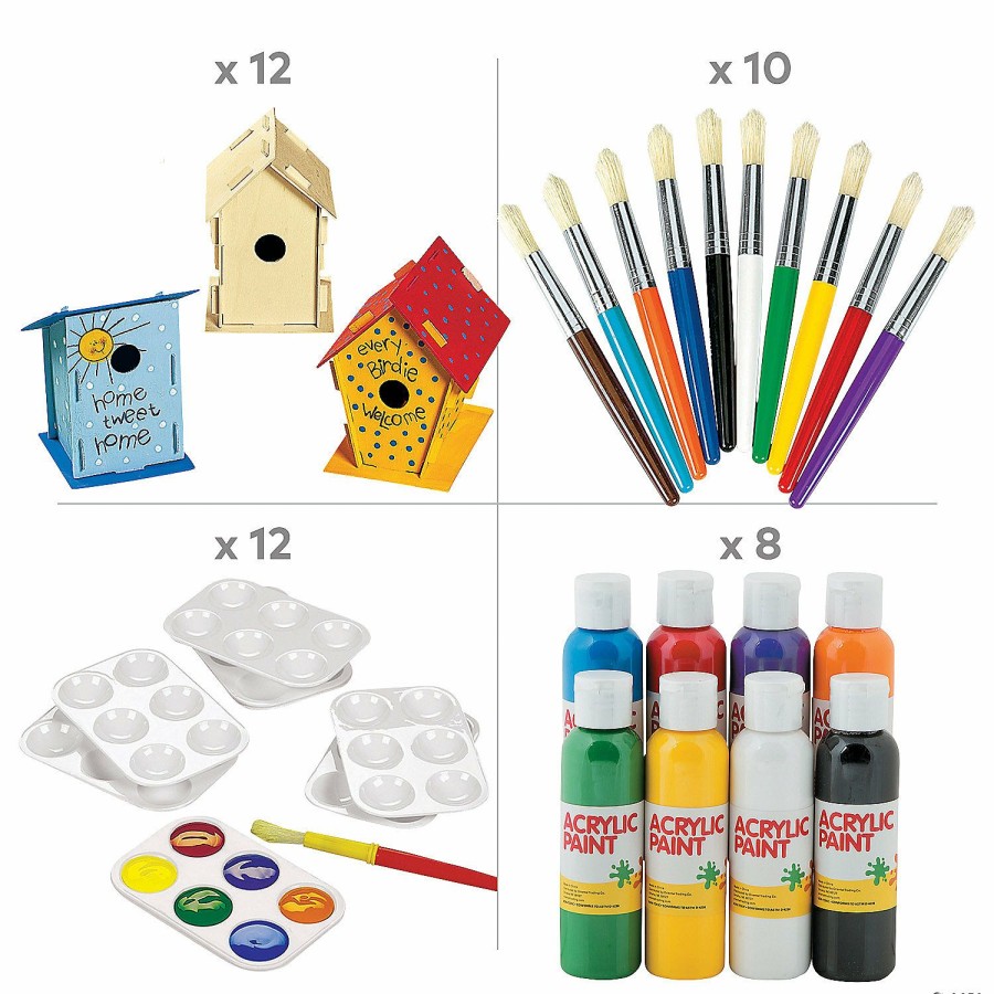 Craft Kits * | Cheapest Diy Unfinished Wood Birdhouses Boredom Buster Kit 42 Pc.